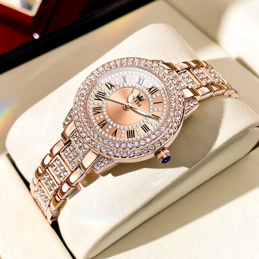 Reloj de lujo Olevs para señora con esfera de diamantes y circonitas, resistente al agua y al cuarzo
